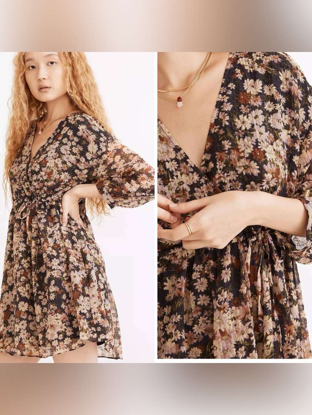 Madewell Drawstring Faux-Wrap Mini Dress Daisy Reverie floral print